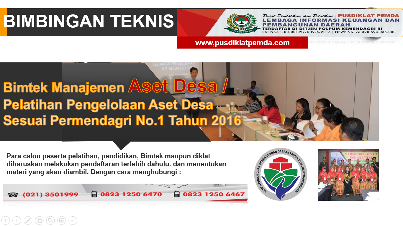 Bimtek Manajemen Aset Desa Pelatihan Pengelolaan Aset Desa Sesuai Permendagri No.1 Tahun 2016