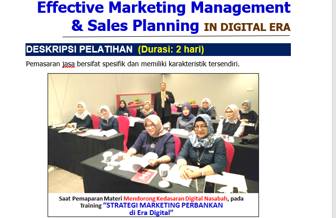 TrainningPelatihan Effective Marketing Management & Sales Planning IN DIGITAL ERA